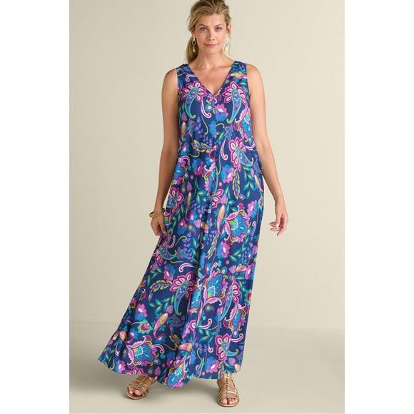 Soft Surroundings Rosalia Maxi Dress Womens Large Multicolor Paisley NWT - Picture 1 of 8